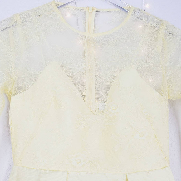 Sandro Paris Jeanette Yellow Floral Lace Fit & Flare Dress 34 XS NEW Pleated - Picture 6 of 13